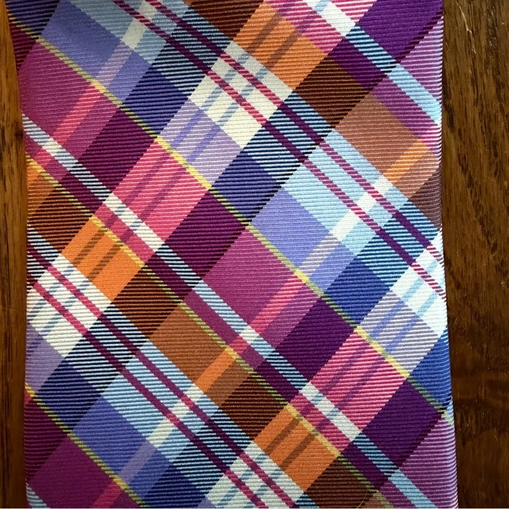 Tommy Hilfiger 100% Silk Plaid Tie | Pink Purple Blue Orange | Preppy Classic